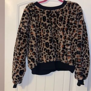 Wild Fable Furry Cheetah Crew Neck